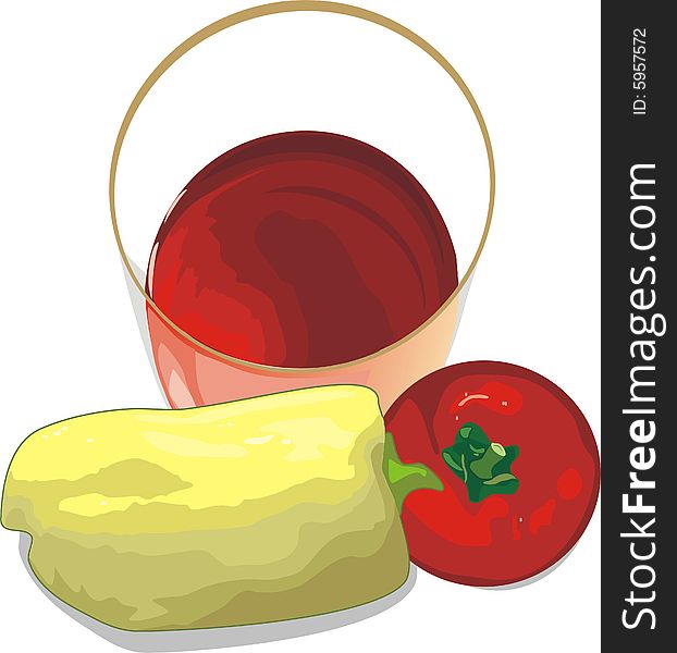 Pepper and tomato. Vegetable juice. Vector illustration