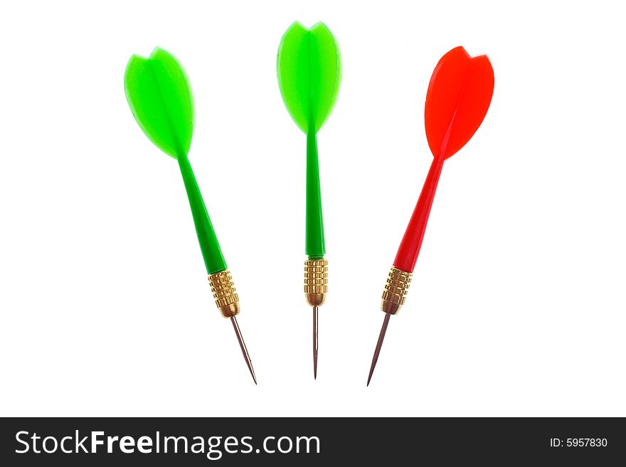 Three  darts two green and one red arrow on white background