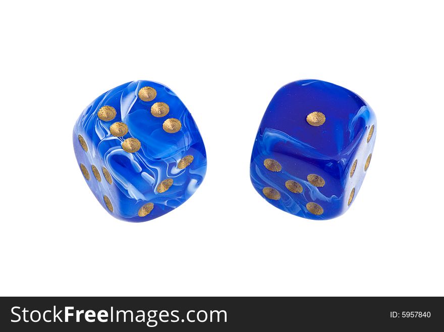 Two blue dices  on the white background