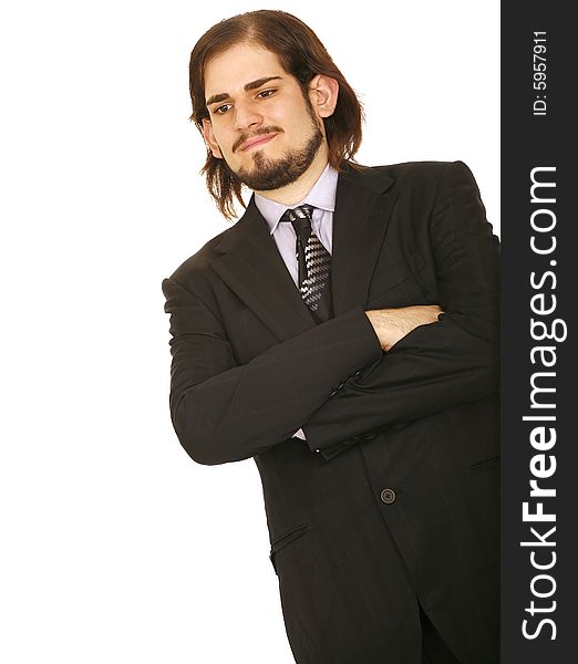 Handsome Business Man Folding Hand And Thinking