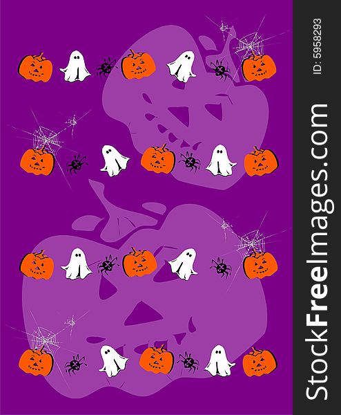 Seamless colorful scary halloween illustration with pumkin, ghost and spider on violet background. JPG vers. in my port. Seamless colorful scary halloween illustration with pumkin, ghost and spider on violet background. JPG vers. in my port