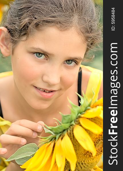 Beauty teen girl and sunflower your design