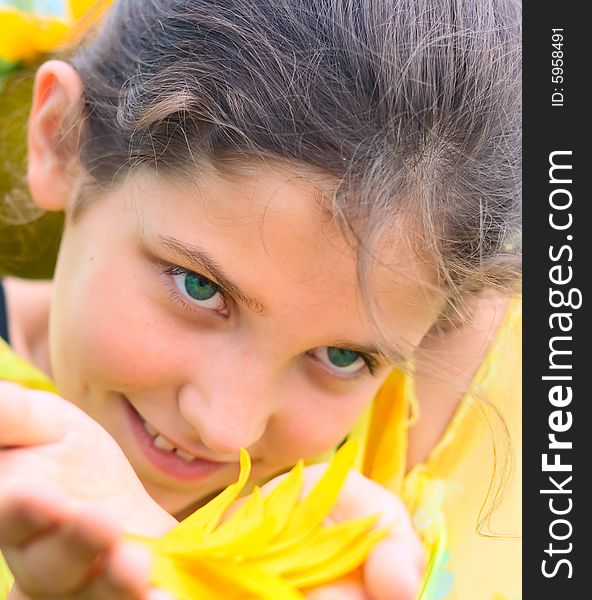 Smile Girl And Floral Petal