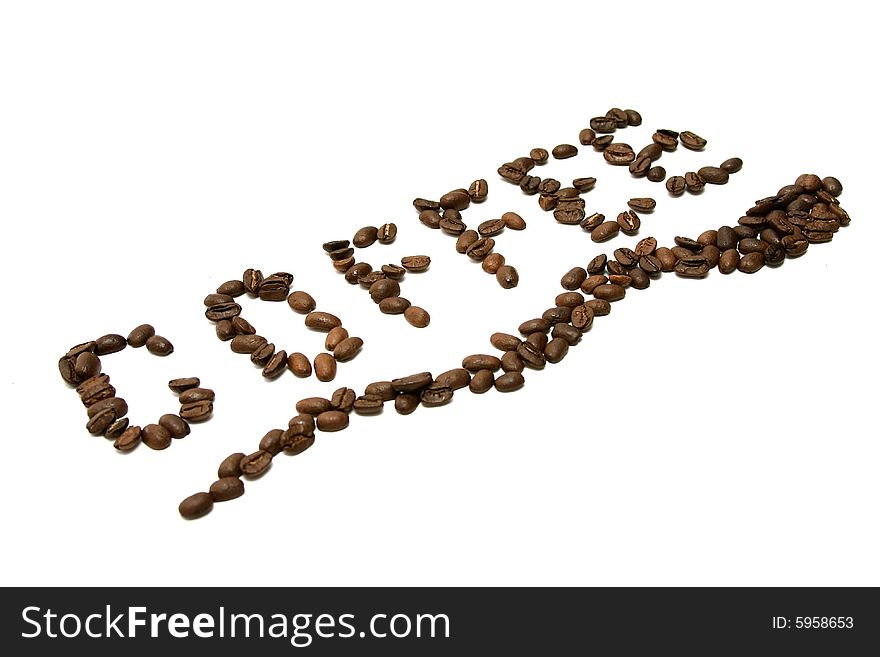 Word from coffee grains. Isolated