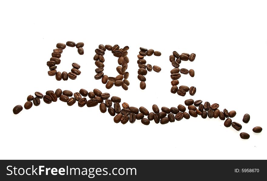 Word from coffee grains. Isolated