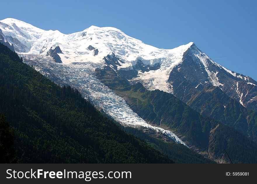 A glacier on the Mont Blanc range in summer