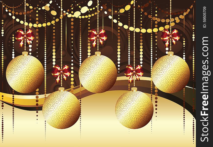 Colorful decorative Christmas golden balls, holiday ornaments. Colorful decorative Christmas golden balls, holiday ornaments.