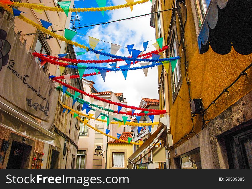 A festival decoration in a small village in Portugal. A festival decoration in a small village in Portugal.