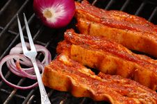 Grilled Bacon With Onion Stock Photo Grilled Bacon With Onion Stock Photo
