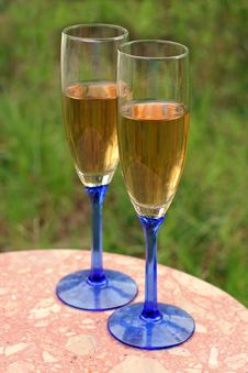 Two Glasses Of White Wine Outdoors Royalty Free Stock Photo Two Glasses Of White Wine Outdoors Royalty Free Stock Photo