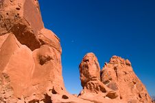 Red Rock With Moon Under Blue Sky Stock Photography Red Rock With Moon Under Blue Sky Stock Photography