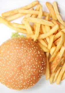 Hamburger With French Fries Stock Photos