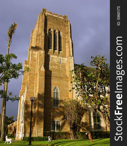 The church filled with sunset light in West Palm Beach city, Florida. The church filled with sunset light in West Palm Beach city, Florida.