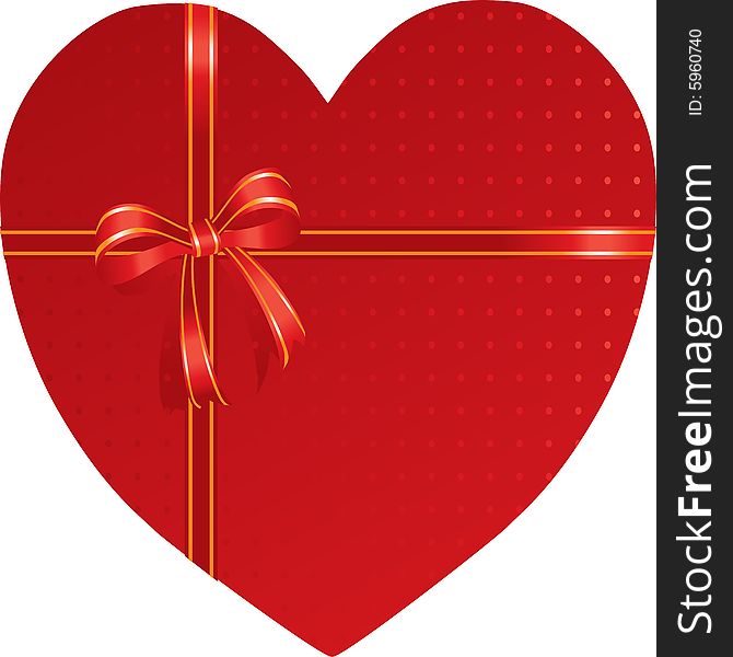 Heart shape red present box with red ribbon, vector illustration