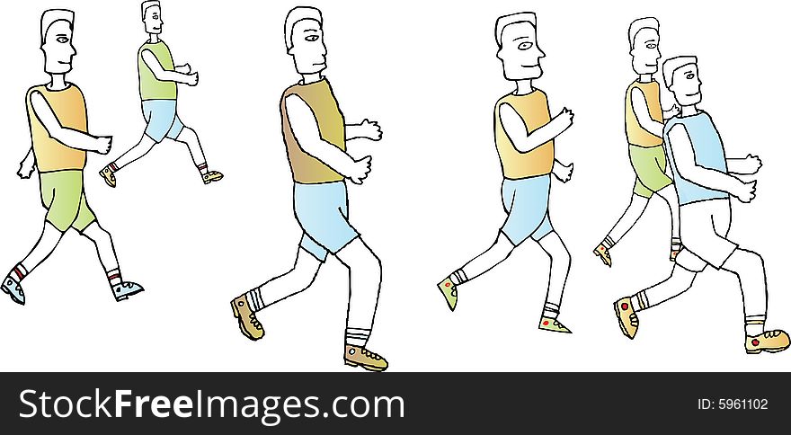 A team of men are running in the same direction. Fully scalable vector illustration. A team of men are running in the same direction. Fully scalable vector illustration.