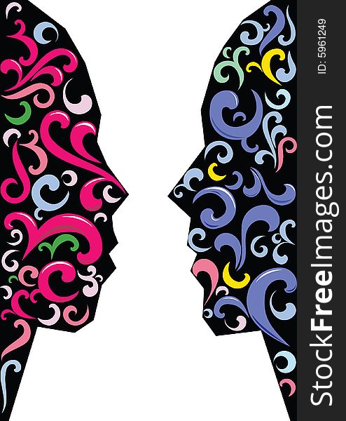 Two colorful profiles, vector illustration