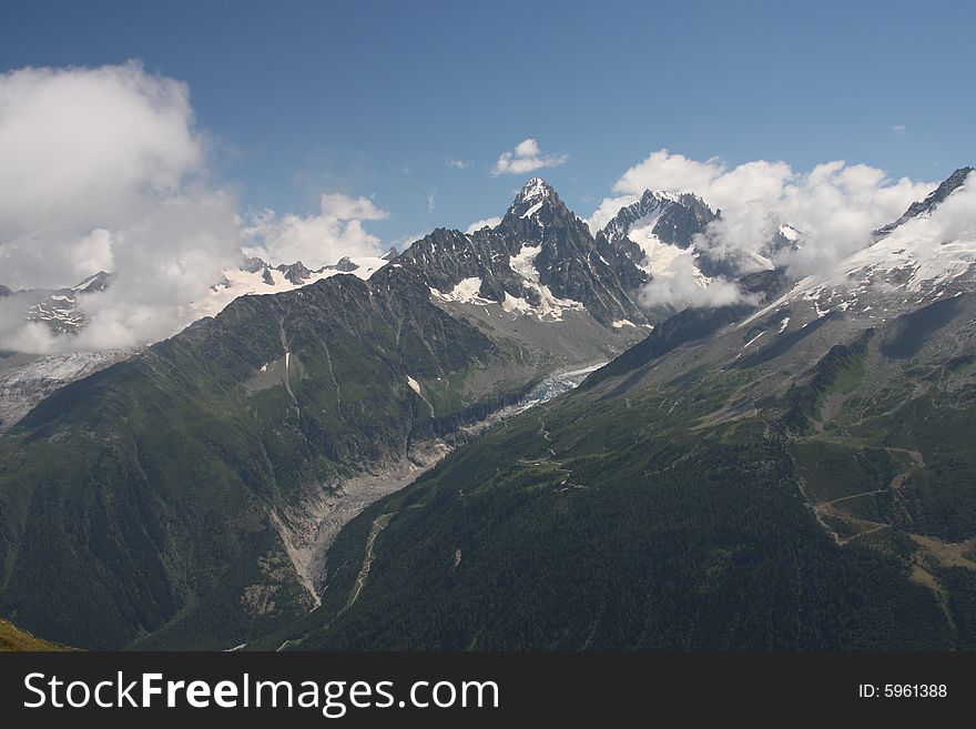 The Mont Blanc mountain range has numerous glaciers - this shows how they are receding. The Mont Blanc mountain range has numerous glaciers - this shows how they are receding