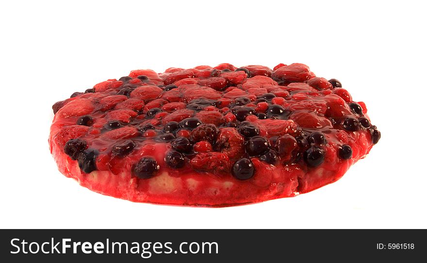 Closeup of a delicious strawberry pie on  white background.