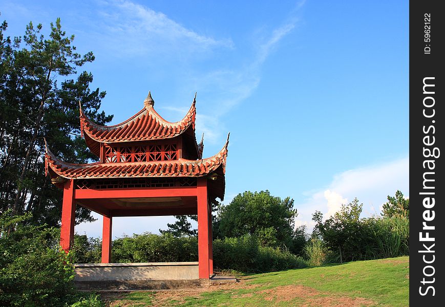 A chinese style arbour with Traditional cornice