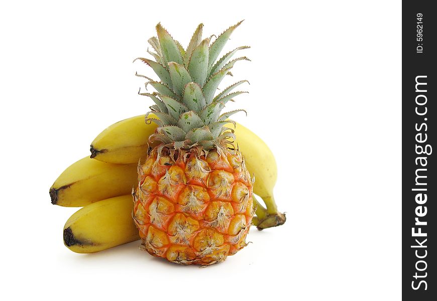 Banana and pineapple fruit, isolated