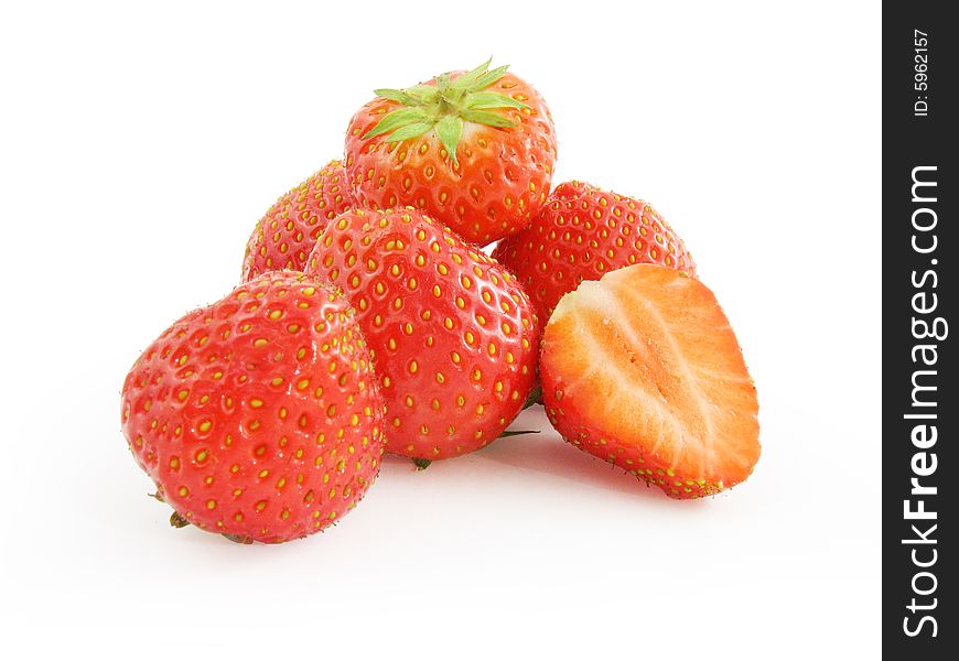 Juicy strawberries fruit, white background, isolated