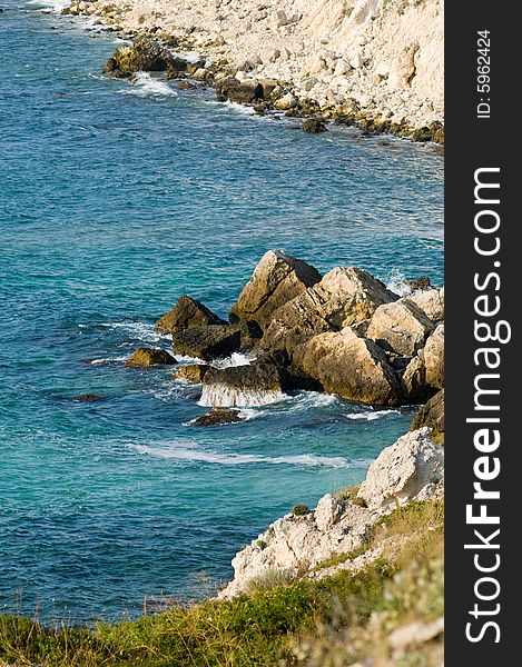 View of beautiful rocky bay at Blak Sea, Crimea, Tarhankut