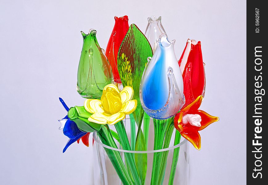 Colorful Crystal Flowers Clear Vase Top Section