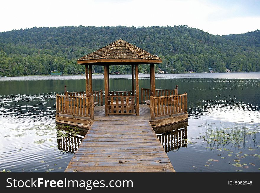 Gazebo Dock on Big Moose Lake in Adirondacks. Gazebo Dock on Big Moose Lake in Adirondacks