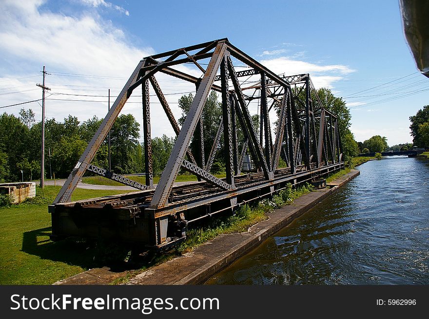 Swing Train Bridge along Canal. Swing Train Bridge along Canal