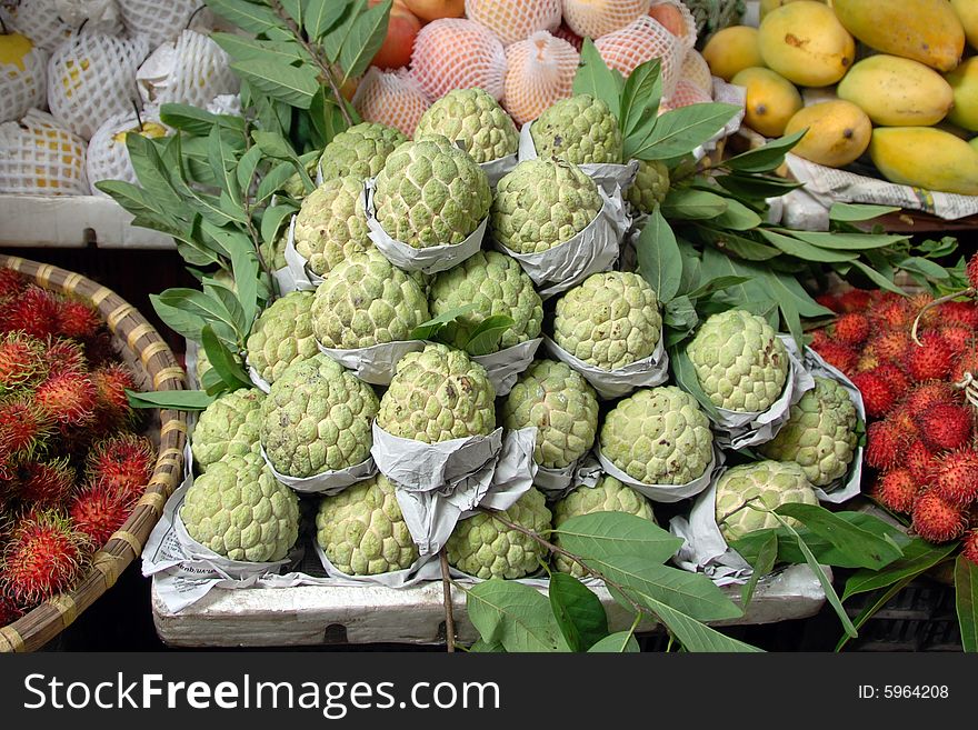 Fresh exotic custard apples at a fruit market in hanoi