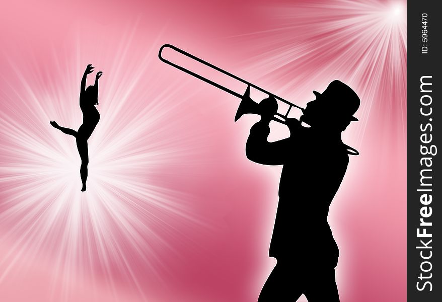 Trumpet player and woman dancer to represent music world. Trumpet player and woman dancer to represent music world