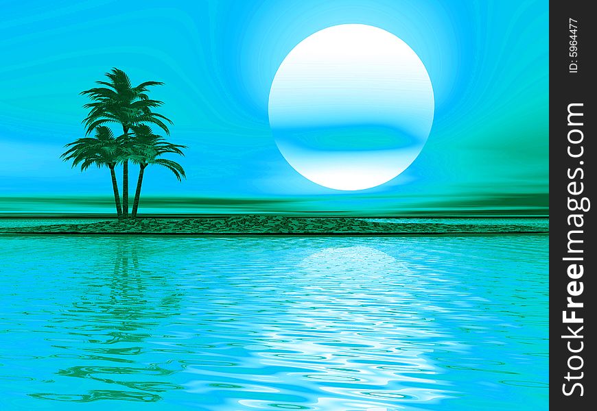 Sea landscape with a palm on the island. Sea landscape with a palm on the island