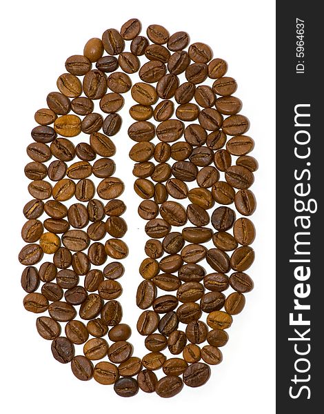 Photo of  coffee bean  made of coffee beans.  Isolated over white.