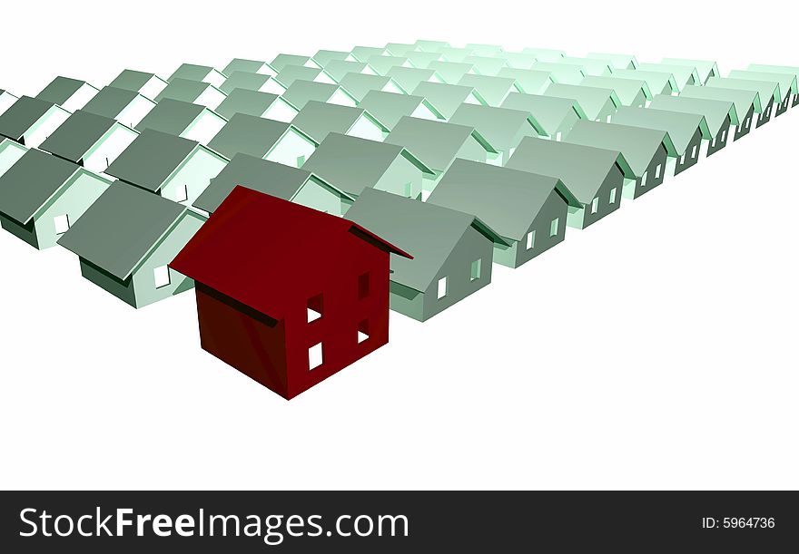 3D render of modern houses isolated over white background