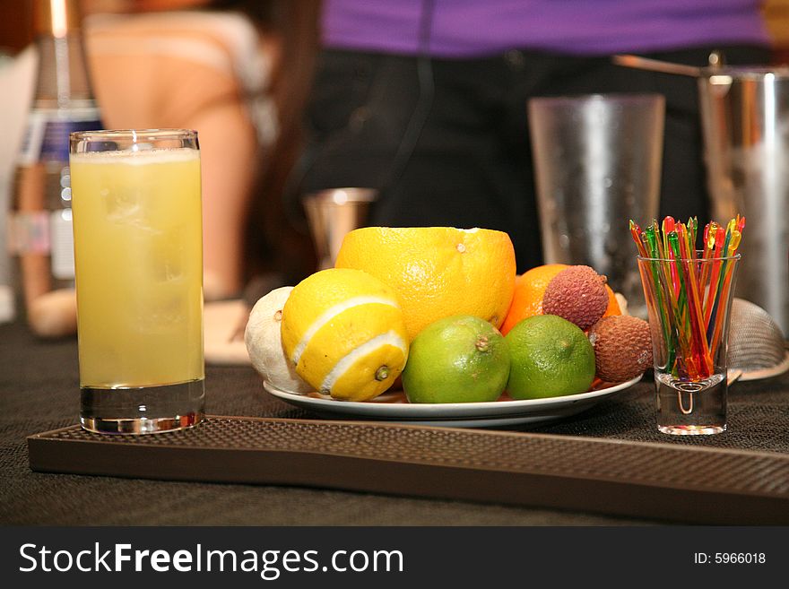 Cocktail in glass on the table in the bar