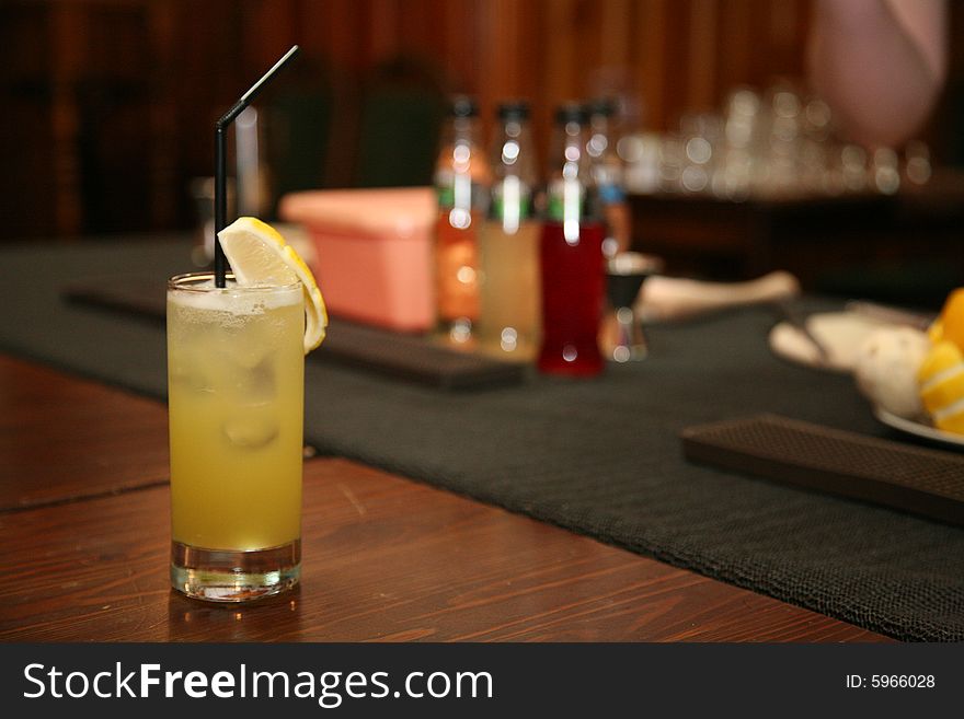 Cocktail in glass on the table in the bar