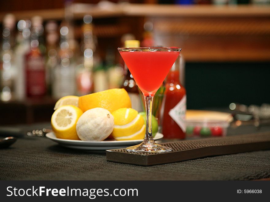 Cocktail in glass on the table in the bar