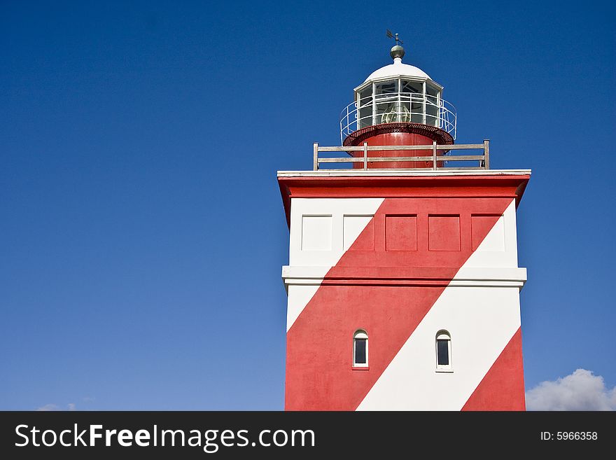 Red and white exterior of a lighthouse - landscape exterior