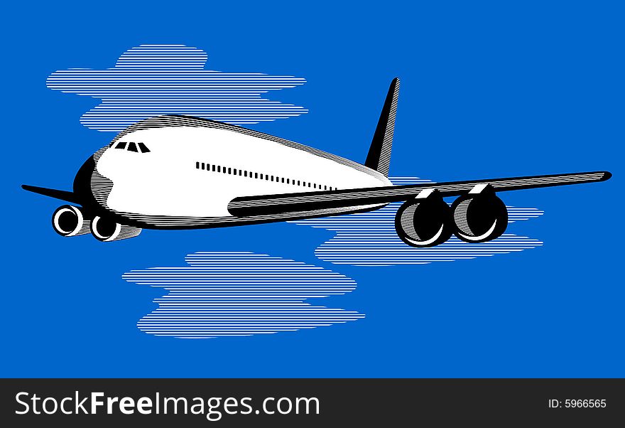 Vector art of an Airplane in flight on blue background