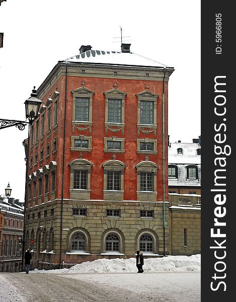 Building in city centre in Stockholm, Sweden isolated on white background. Building in city centre in Stockholm, Sweden isolated on white background