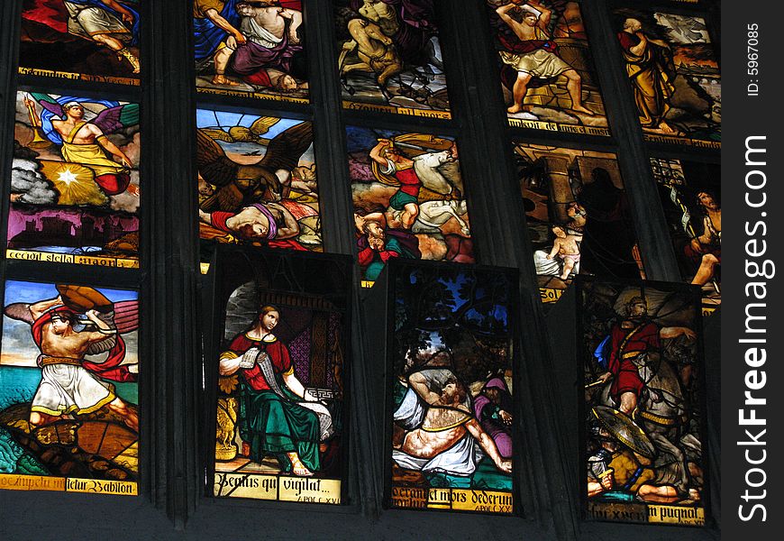 A stained-glass window of Milan Dome Cathedral.