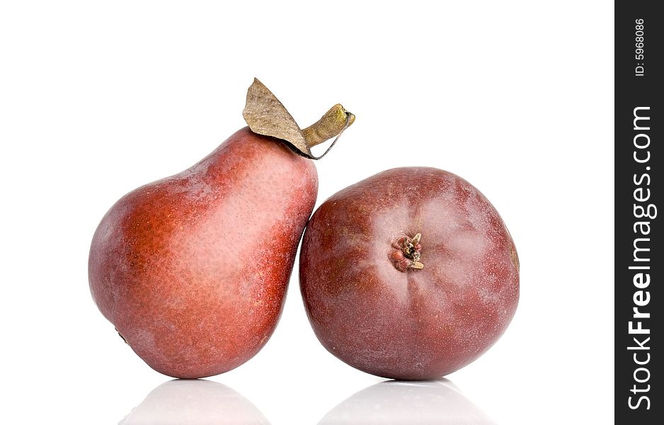 Two red pears isolated on white