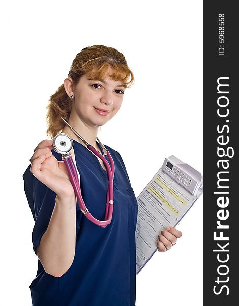 Young female doctor with stethoscope