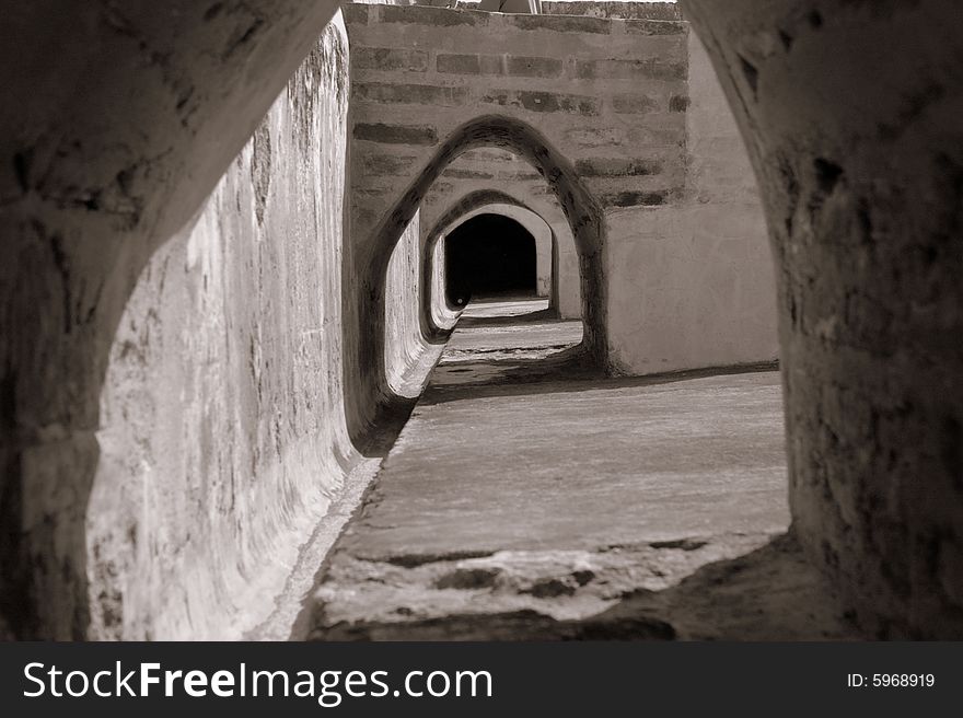 Arches under stairs in a fort
