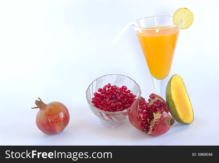 Still life with fruits & fruits juice on white background. Still life with fruits & fruits juice on white background.