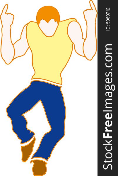 Illustration of a man dancing with fingers up. Illustration of a man dancing with fingers up