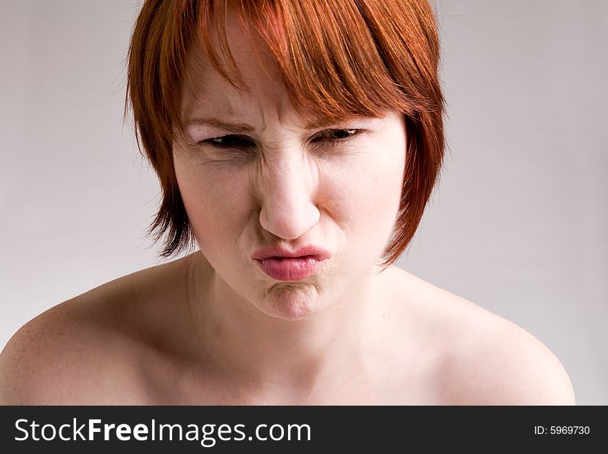 Red haired girl with emotive faces and expressions