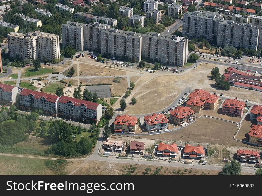 Aerial view of suburb of Budapest, Hungary, Central Europe. Aerial view of suburb of Budapest, Hungary, Central Europe