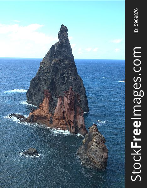Rock in the middle of the Atlantic Ocean near the coast of Madeira.
