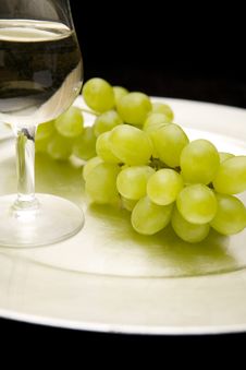 White Wine And Grapes On A Tray Stock Photos White Wine And Grapes On A Tray Stock Photos